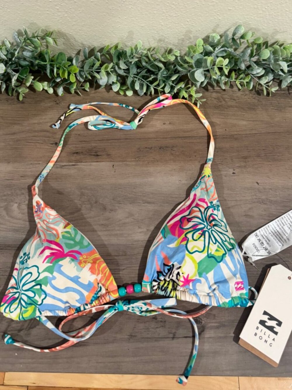NWT Billabong Hot Mess Multi Triangle Bikini Top Blue Multi Size M